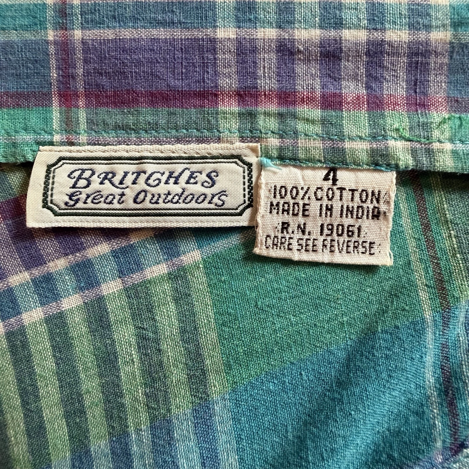 Vintage Cotton Madras Plaid Wrap Dress by Britches Crossover V Back Size 4/6