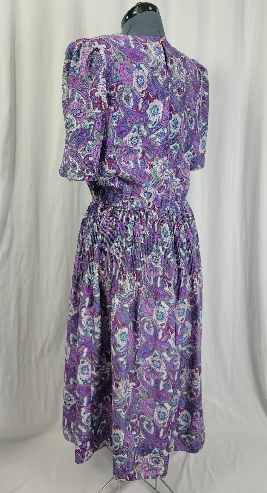 Vintage Lucy Pellini Purple & White Paisley Floral Print Blouson Dress Size 14 T