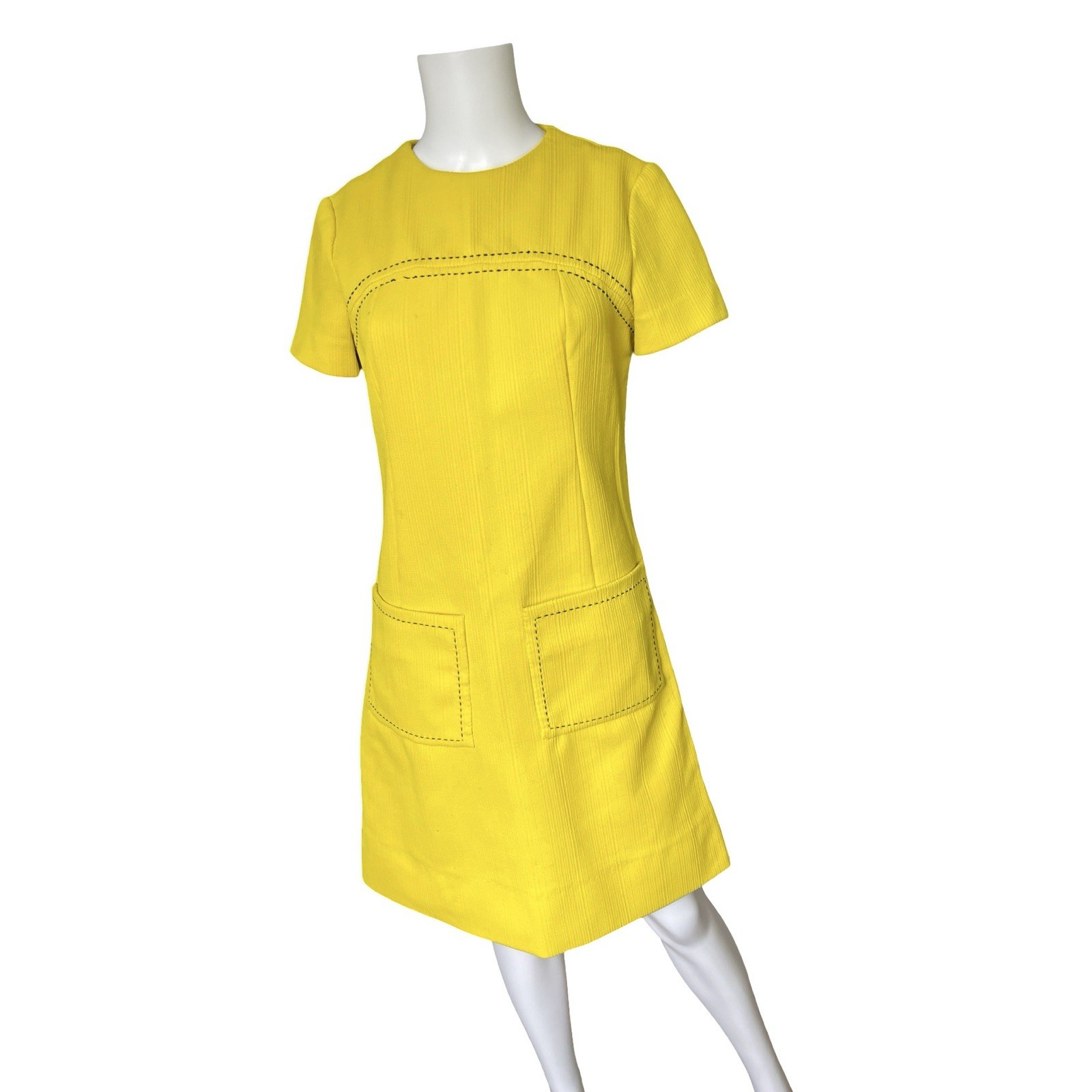 Vintage Yellow Short Sleeve Shift Dress Colorful Mod Gogo 50s 60s