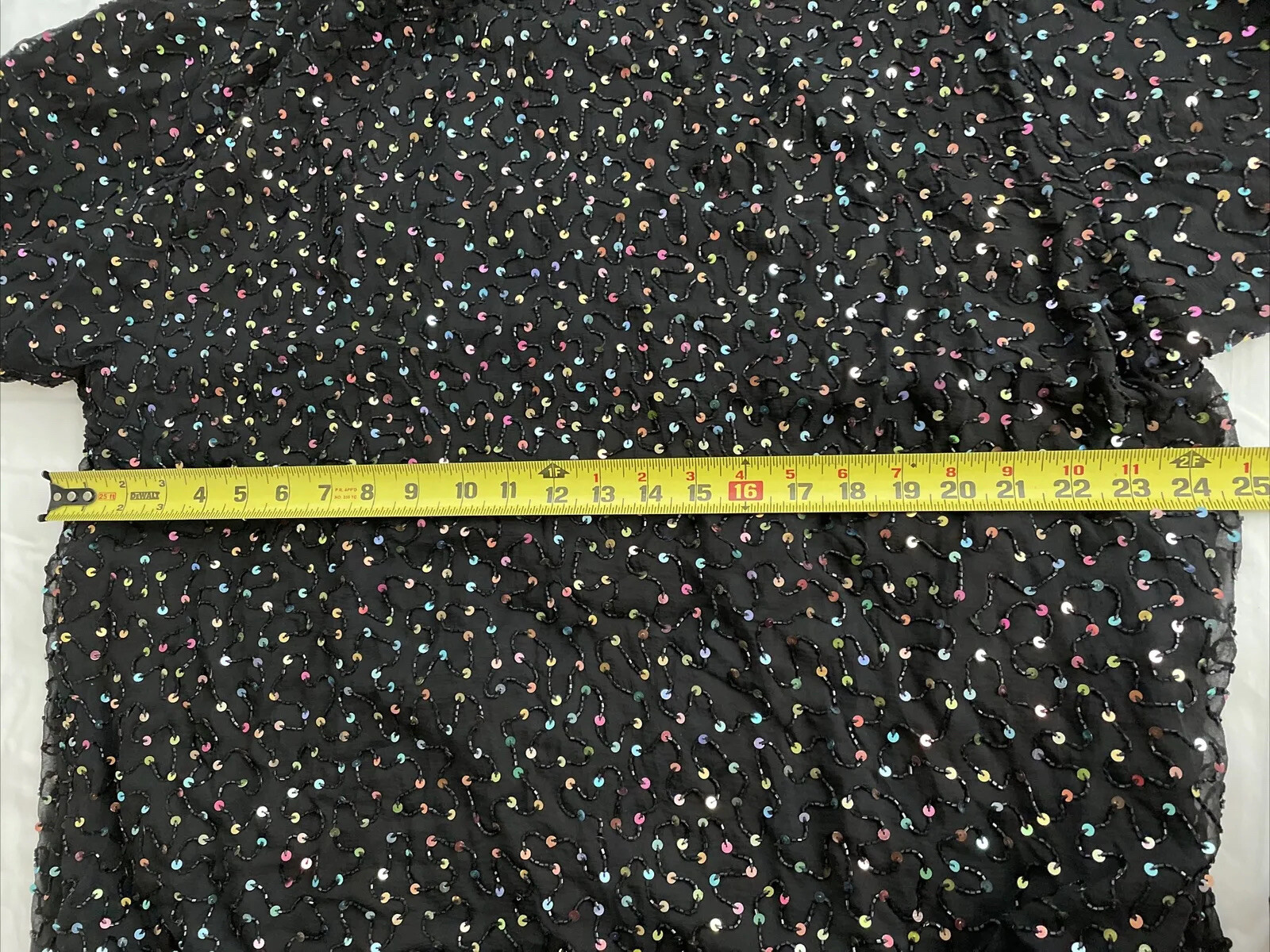 VTG 1980s SAKS FIFTH AVENUE Silk Blouson DRESS SEQUINS Beads Rouched Cuffs