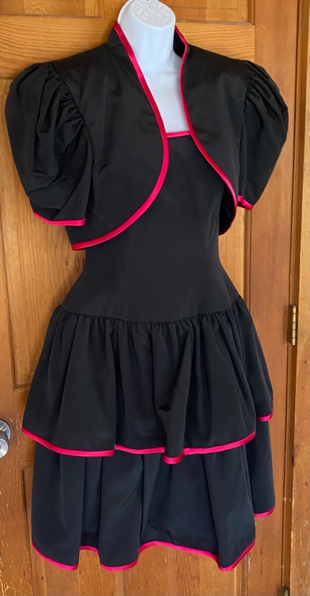 GUC VTG A.J. Bari Black Prom Party Dress Crinoline Puff Sleeve Strapless Size 12