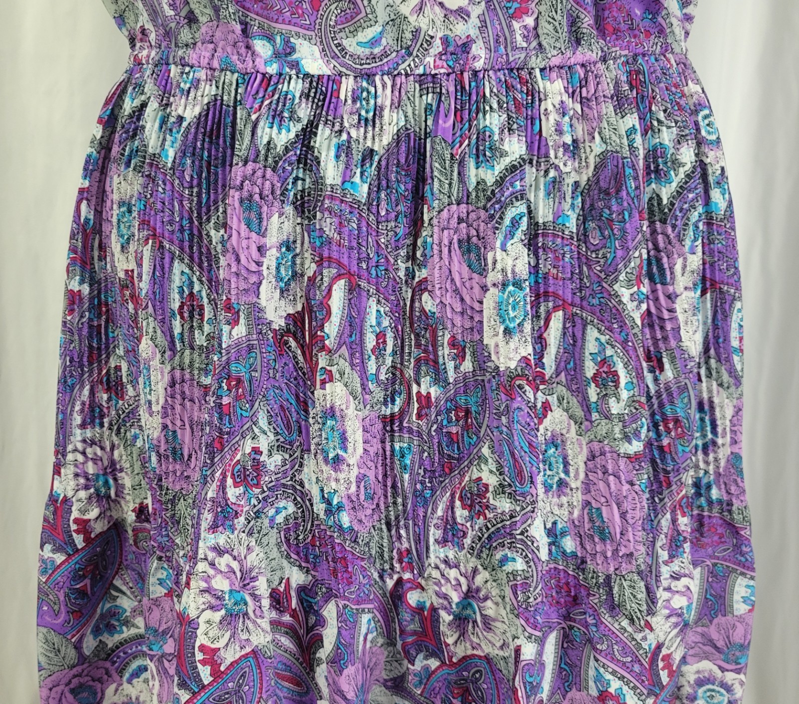 Vintage Lucy Pellini Purple & White Paisley Floral Print Blouson Dress Size 14 T