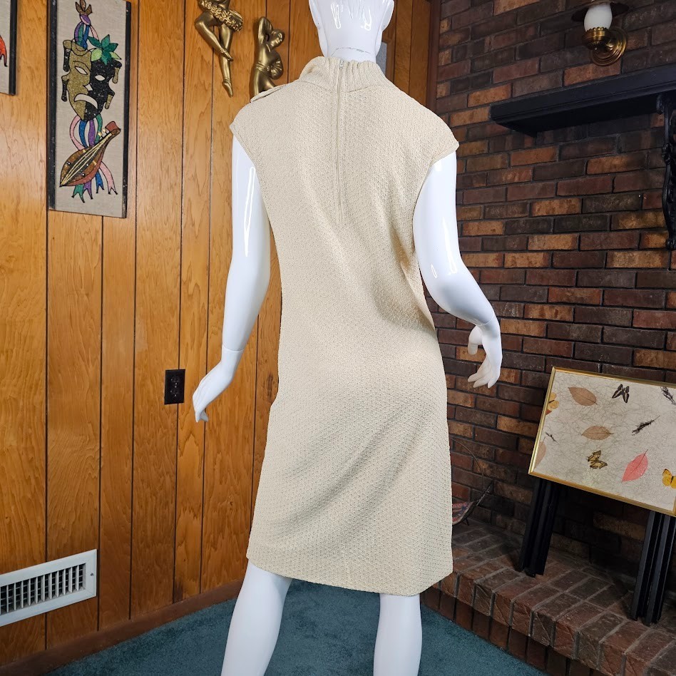 Vtg 70s Rontini Chunky Knit Sheath Bow Detail Crew Neck Sweater Wiggle Dress S/M