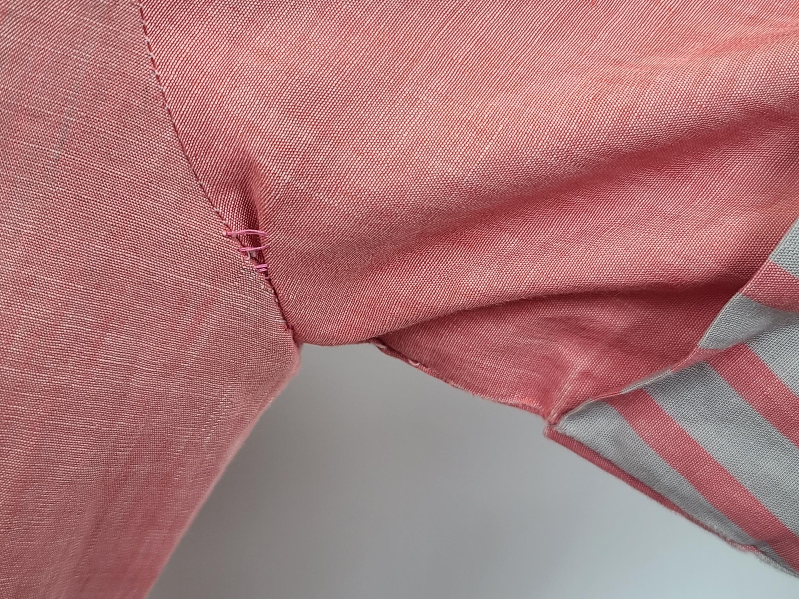 Vintage 1950s Pink Wrap Dress Gray Stripe Trim Jay Ann (B-39″ W-26″-30″ H-38″)