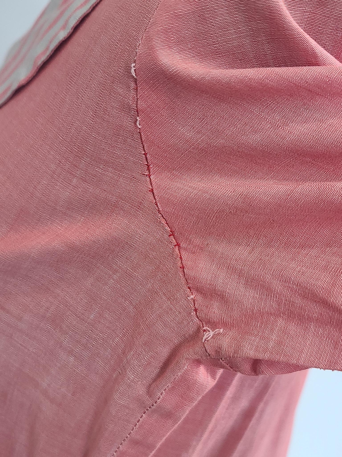 Vintage 1950s Pink Wrap Dress Gray Stripe Trim Jay Ann (B-39″ W-26″-30″ H-38″)