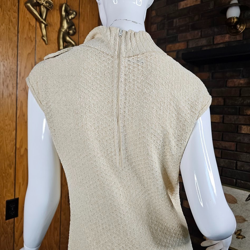 Vtg 70s Rontini Chunky Knit Sheath Bow Detail Crew Neck Sweater Wiggle Dress S/M