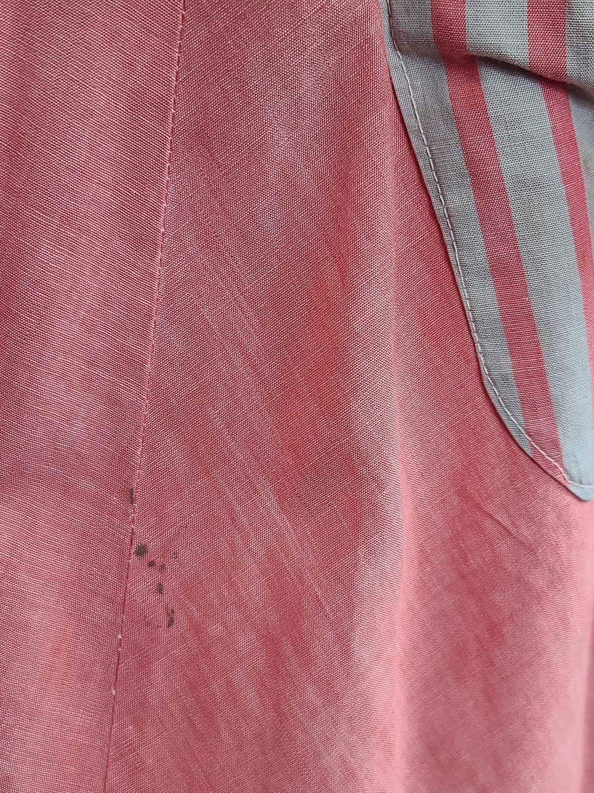 Vintage 1950s Pink Wrap Dress Gray Stripe Trim Jay Ann (B-39″ W-26″-30″ H-38″)