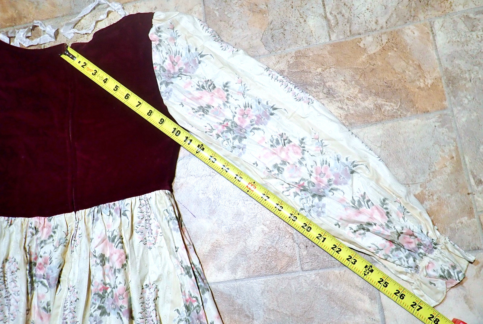Vintage 70s ACT I New York Boho Prairie Dress Velvet Corset Calico Floral XXS/XS
