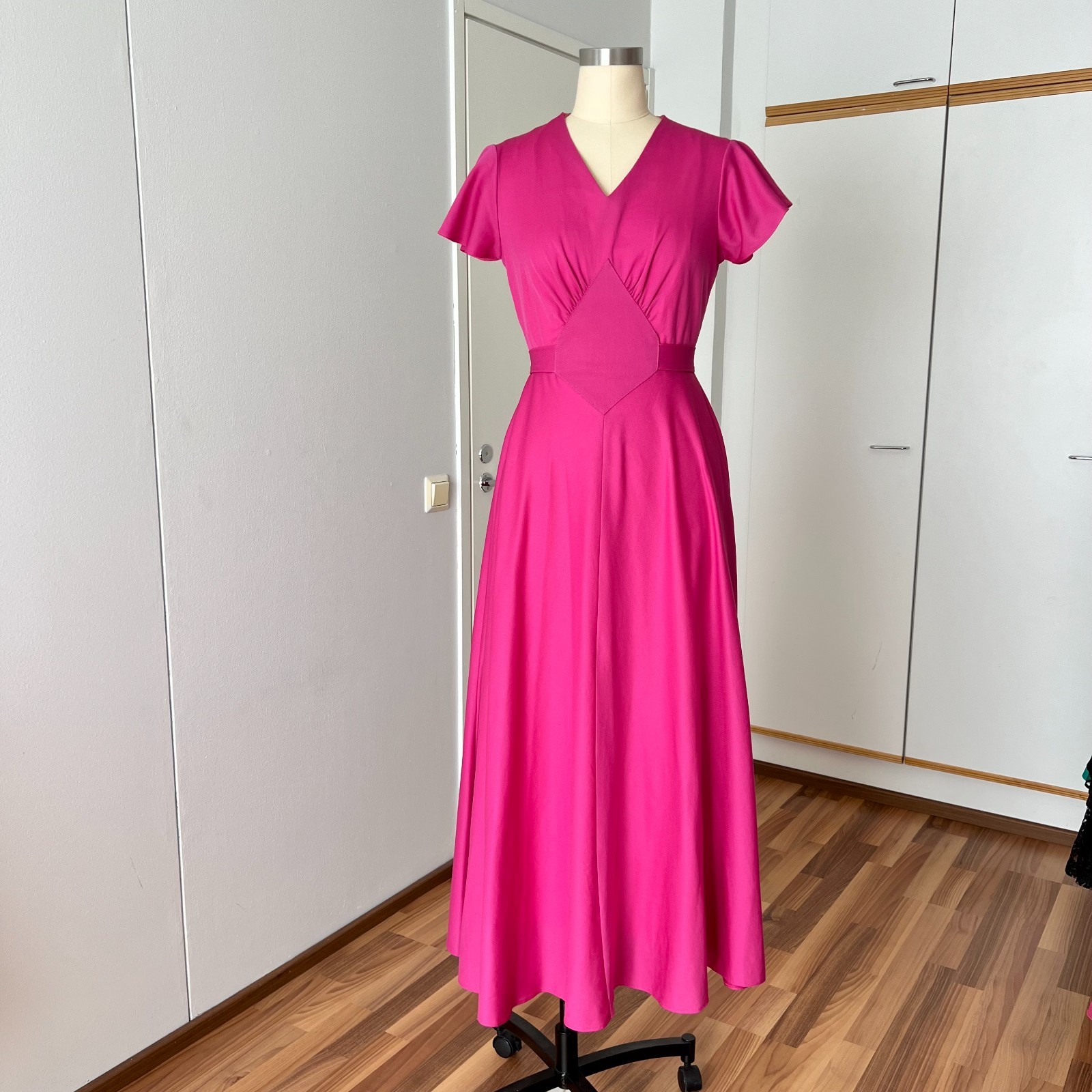 1970s Pink Flutter Sleeve Maxi Dress Romantic Cottagecore Formal Aline Retro 40
