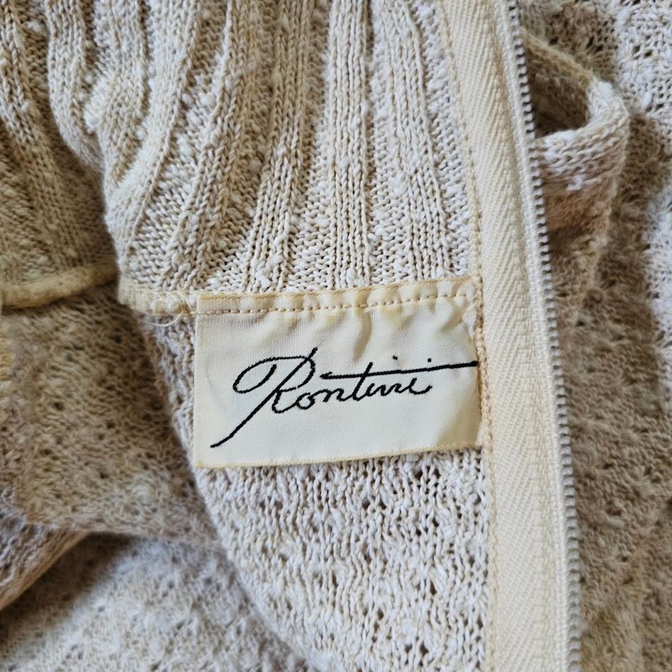 Vtg 70s Rontini Chunky Knit Sheath Bow Detail Crew Neck Sweater Wiggle Dress S/M