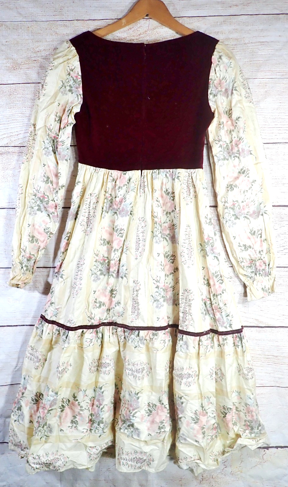 Vintage 70s ACT I New York Boho Prairie Dress Velvet Corset Calico Floral XXS/XS