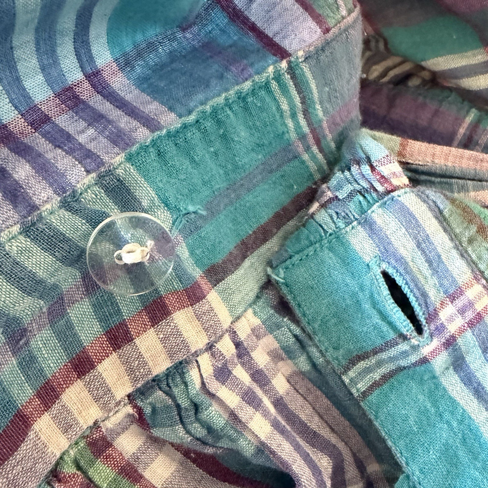 Vintage Cotton Madras Plaid Wrap Dress by Britches Crossover V Back Size 4/6