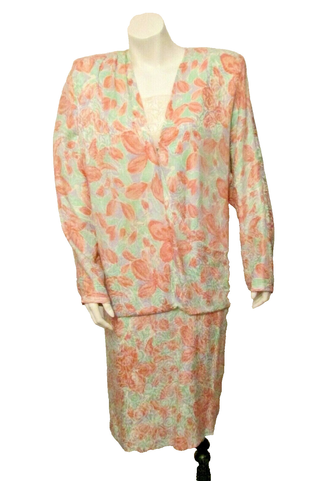 St. Gillian Watercolor Silk Dolman Sleeve Drop Waist Faux Wrap Blouson Dress 2
