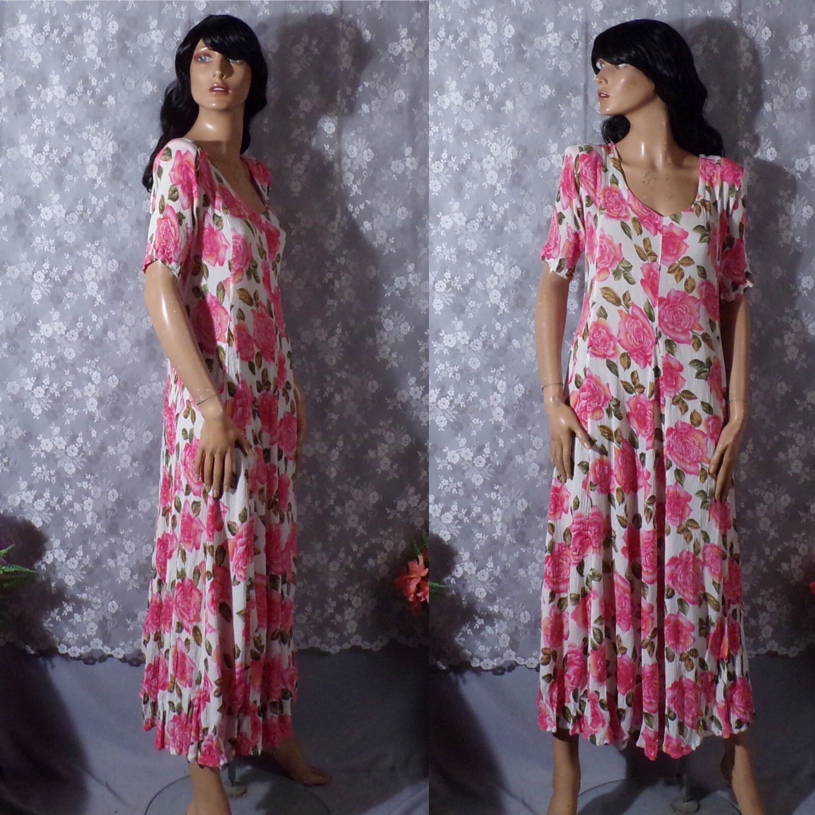 Vintage Pink Floral Dress Size Size Medium 90s Retro Long Maxi Prairie Spring