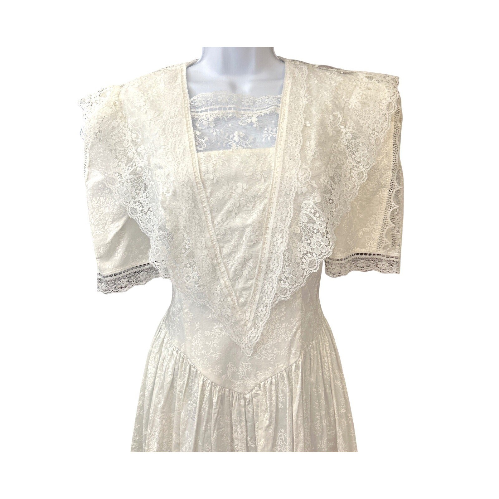 80s Gunne Sax Jessica McClintock Dress Cottagecore Victorian Romantic White Lace
