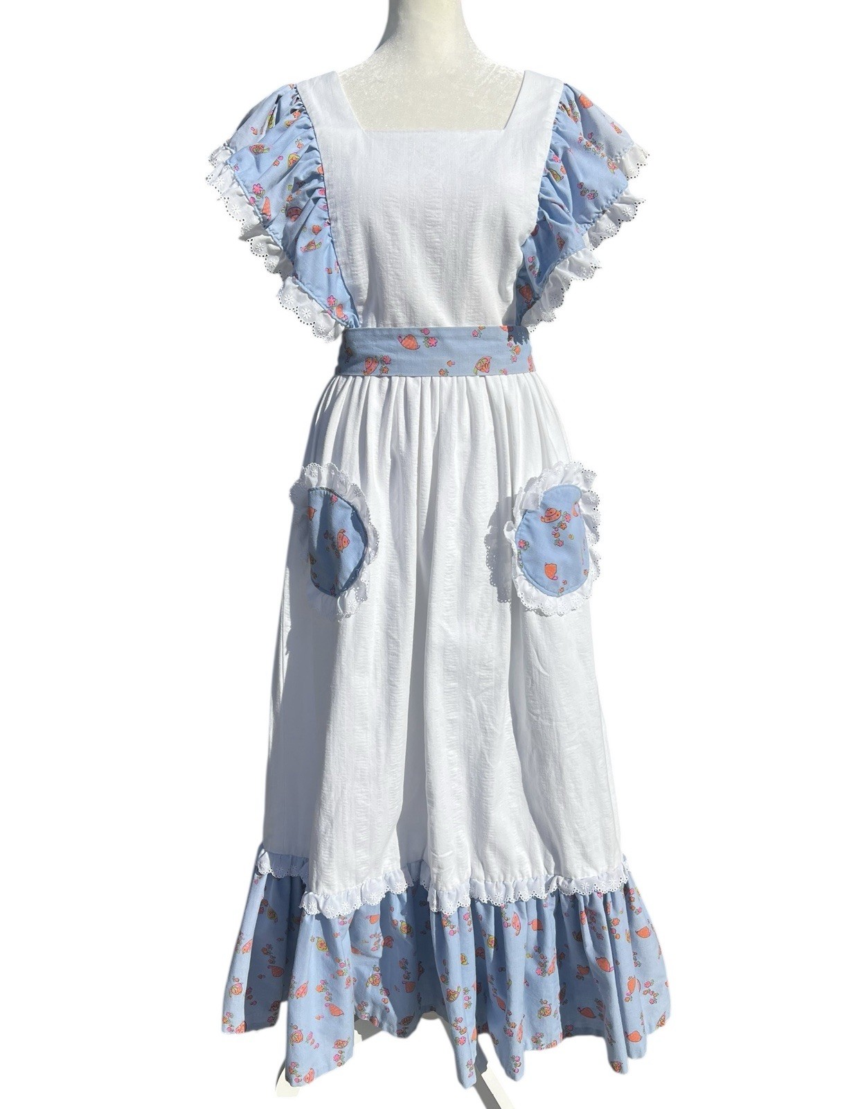 Handmade OOAK Boho Prairie Maxi Apron Dress Cottagecore Mushrooms Snails Retro