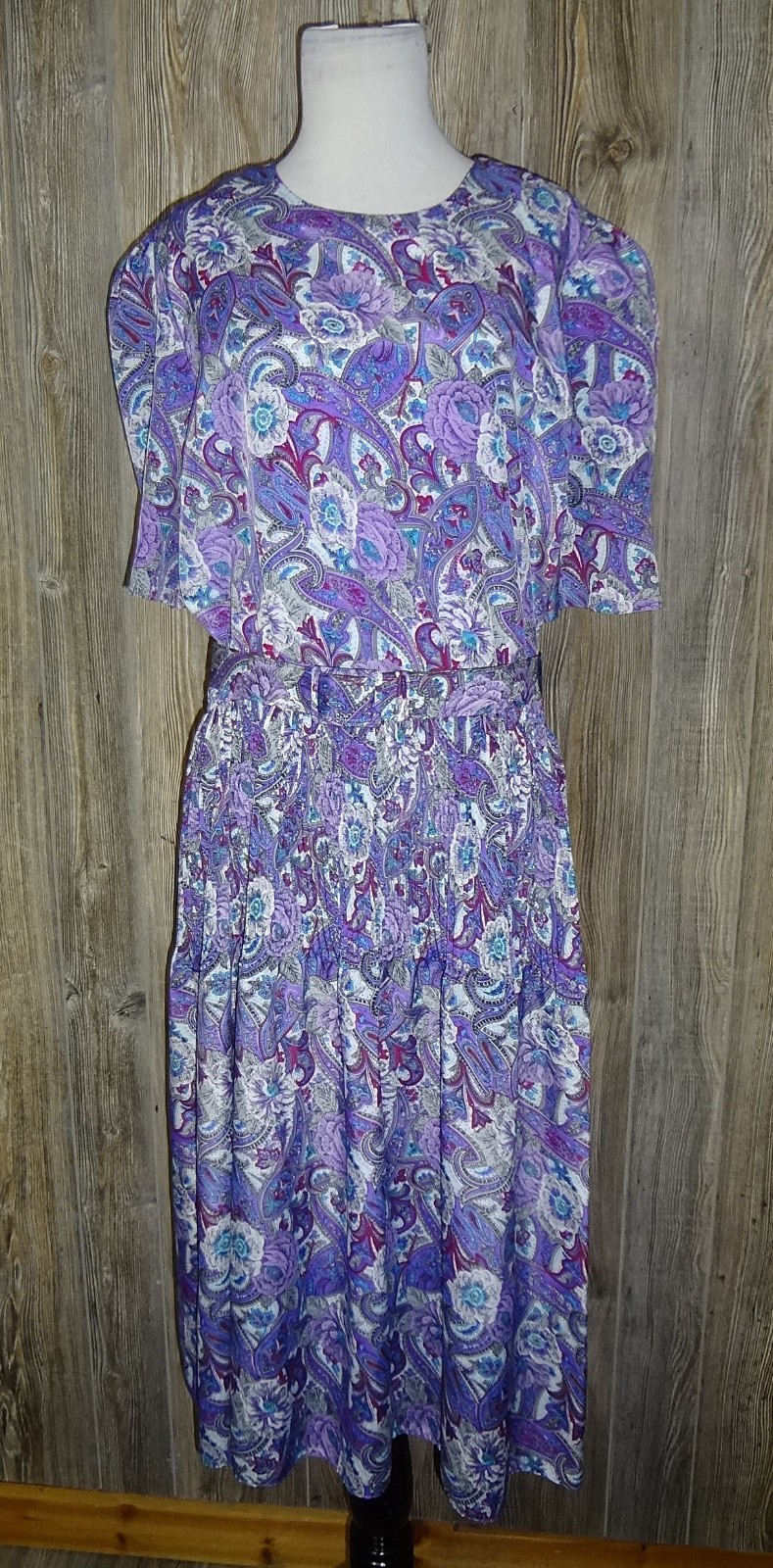 Vintage Lucy Pellini Purple & White Paisley Floral Print Blouson Dress Size 16