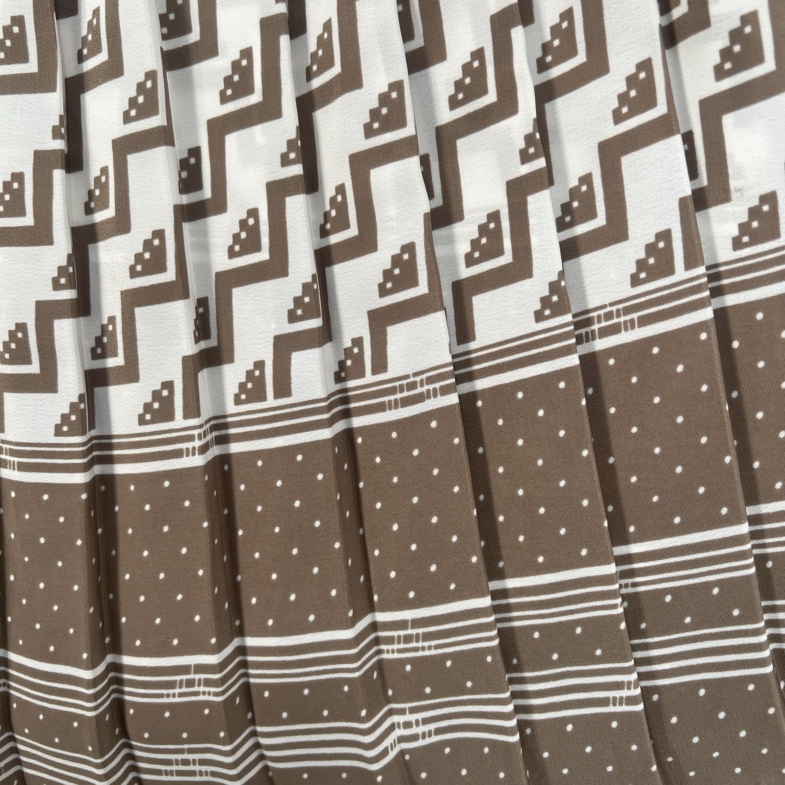 Vintage VLP Dress 80s Geometric Blouson tan white Pleated Skirt Size 10P