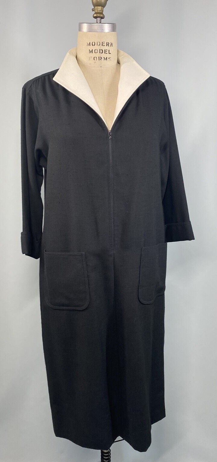 Vintage Dress SIZE LARGE black white maid housekeeper KIVA LTD 70s 80s retro